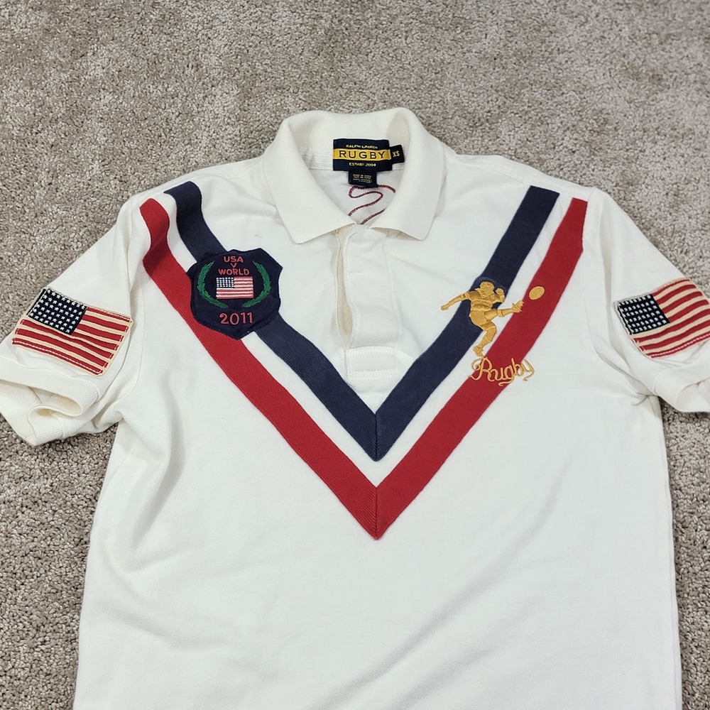 Ralph Lauren Rugby Polo Shirt USA World 2011 Patchwork Flags Mens XS